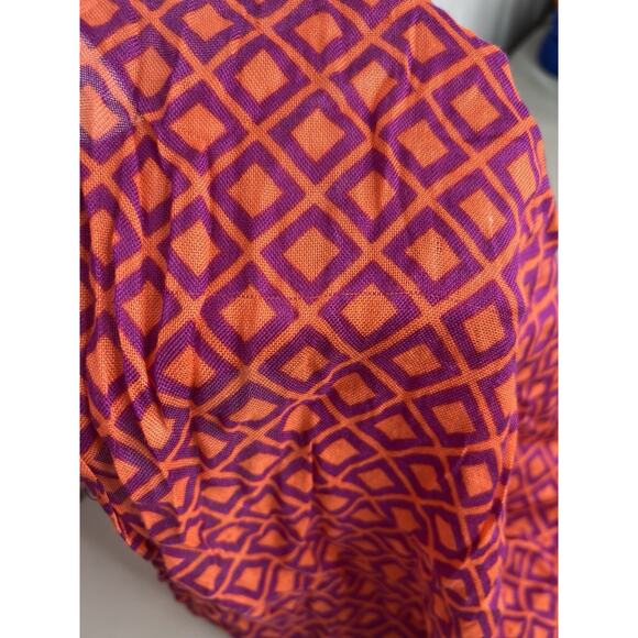 J.Crew Coral Orange Pink Purple Scarf Square Diamond Pattern Lightweight - Picture 3 of 7